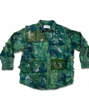 Zasta Studio Wearable Ruins Shredded Denim Colored Shirt B - Green