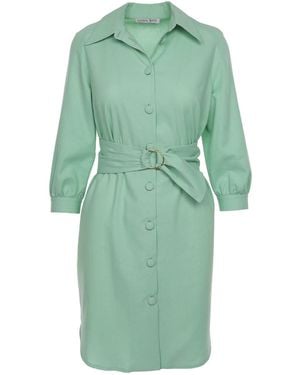 Noria Anis Ester Belted Linen Shirt Dress - Green