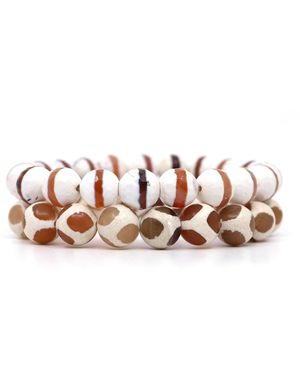 Shar Oke Rustic Tibetan Agate Bracelet Set - Pink