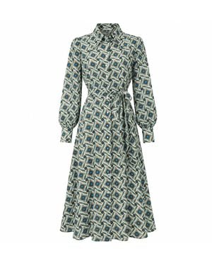 Exquise Chamonix Embroidered Collar Patterned Midi Dress - Green