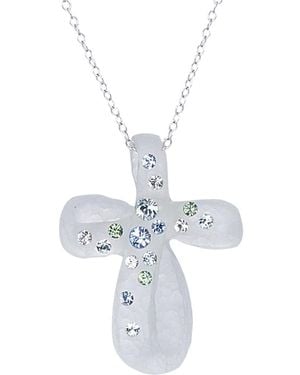 Gold & Honey Ice Blue Bubble Cross With Swarovski Crystals - White