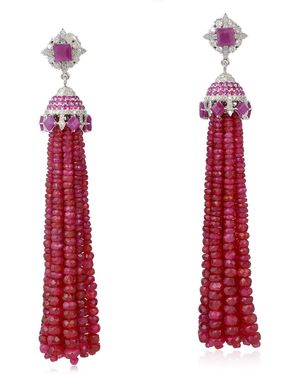 Artisan Ruby & Diamond Tassel Earrings - Red