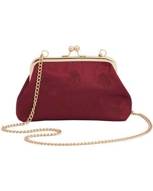 Fable England Victoriana Embroidered Burgundy Satin Clutch Bag
