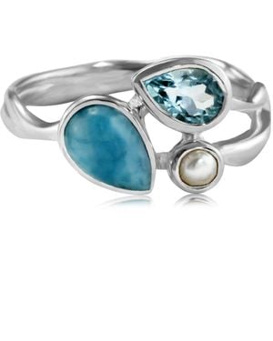 Isla Silver Larimar, Topaz & Freshwater Pearl Trio Ring - Blue