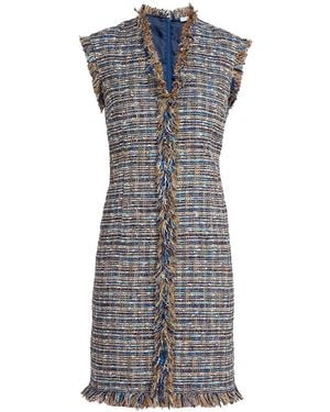 Santorelli Neutrals Tuscany Cap Sleeve V-Neck Sheath Tweed Dress - Gray