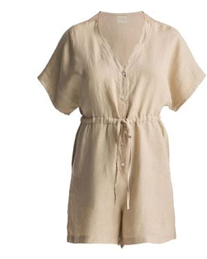 REISTOR Neutrals V Neck Drawstring Romper - Natural