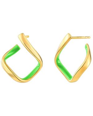 Gold & Honey Square Enamel Hoop Earrings In Turquoise - Blue