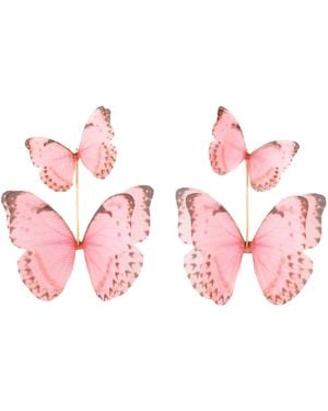 Oana Savu Silk Butterfly Earrings Ear Wires Lightweight Statement - Pink