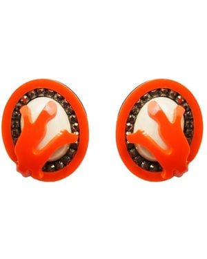 Gissa Bicalho Acrylic Handmade Earring Short Coral Pearl - Orange