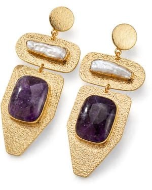 Saéa Labradorite And Freshwater Pearl Hammered Statement Drop Earrings - Metallic