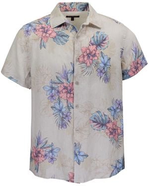 lords of harlech Neutrals Loic Exotic Floral Natural Linen Printed Shirt - Grey