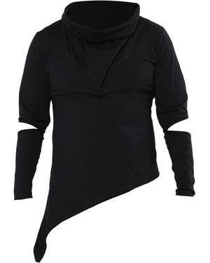 Metamorph Scarf Neck Top With Sleeve Cutouts - Black
