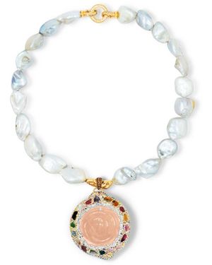 VIEA Rose Quartz Orbit Pendant Necklace - Metallic