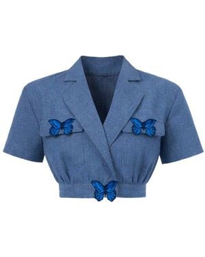 Maui X Lolita Princess Cropped Denim Top - Blue