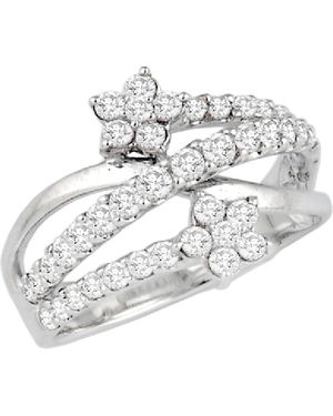 Artisan Diamond Floral Crisscross Ring - White