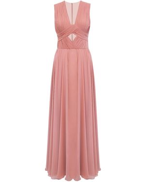 Alina Anwar Couture Soft Rose-Hued Pleated Chiffon Gown With A Plunging Neckline - Pink