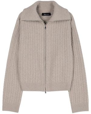 Elune Mode Cable Knit Double Zip Up _ Dusty - Gray