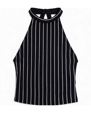 Marianne by Marie Jordane Parker And Striped Backless Halter Top - Black