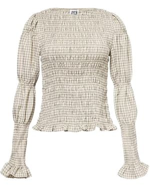 Amy Lynn Iris Pure Cotton Mono Gingham Smocked Top - White