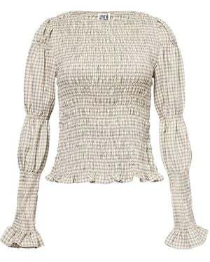Amy Lynn Iris Pure Cotton Mono Gingham Smocked Top - White