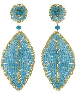 Lavish by Tricia Milaneze Aqua & Leaf Handmade Crochet Earrings - Blue