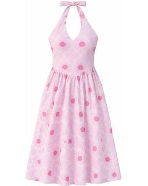 House of Gl Padmae Hand-Block Cotton Halter Neck Midi Floral Dress - Pink