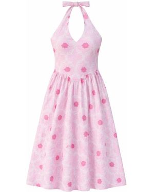 House of Gl Padmae Hand-Block Cotton Halter Neck Midi Floral Dress - Pink