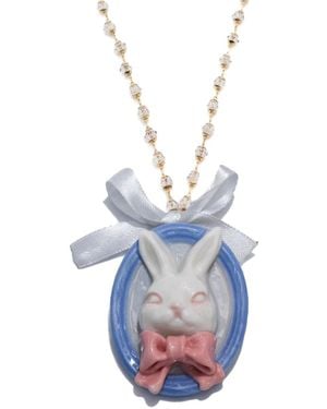 H2 Studio Grumpy Bunny Portrait Rabbit Multi Use Brooch Pendant Necklace - Blue