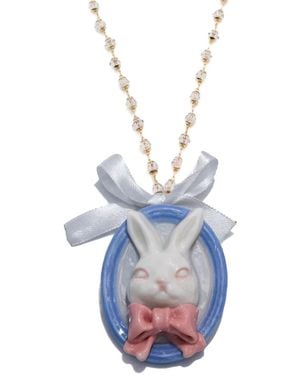 H2 Studio Grumpy Bunny Portrait Rabbit Multi Use Brooch Pendant Necklace - Blue