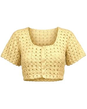 Ana Chic Butter Openwork Handmade Crochet Top - Yellow