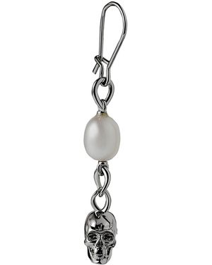 Tama Tokyo Mujo Sterling Skull And Pearl Drop Earring - Metallic