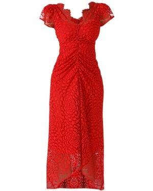 SACHA DRAKE Moulin Rouge Scalloped Lace Midi Dress - Red