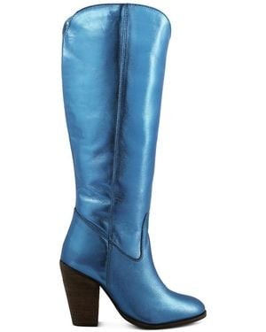Rag & Co Great-Storm Metallic Leather Calf Boots - Blue