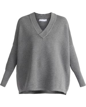 Paisie V-Neck Ribbed Jumper - Grey