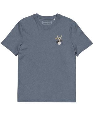 Anchor and Crew Heather Drummer Monkey Organic Cotton Embroidered T-Shirt - Blue