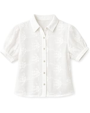 Yumi' Cotton Flower Applique Shirt - White