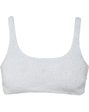 Self-Adore Eternal Hand-Beaded Embellished Bikini Top - White