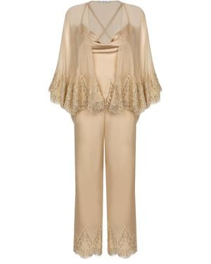 X Intima Kimono Cut Skirt Set Lace Wrapped Skirt And Detailed Pyjamas - Natural