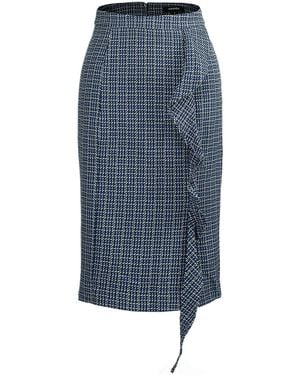 Smart and Joy Micro Tartan Ruffle Pencil Skirt - Blue