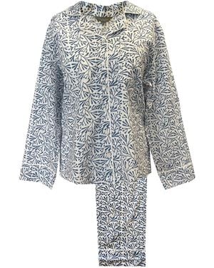 Lime Tree Design Block Printed Pyjamas Bud - Blue