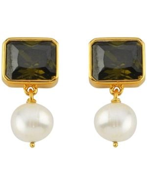 LINYA JEWELLERY Small Pearl Crystal Stone Earring - Metallic