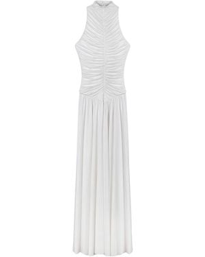 Nocturne Ruched High-Neck Maxi Dress - White