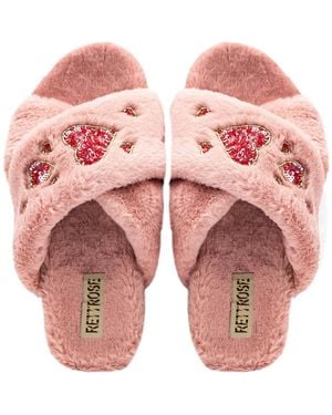 Rettrose Kaylee Nude Luxury Plush Diamanté Embellished Handmade Slipper - Pink