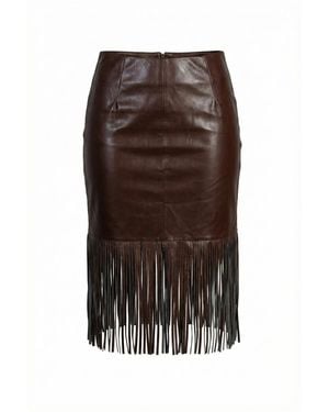 Esther Saadia Brownstone Belle Fringe Leather Skirt