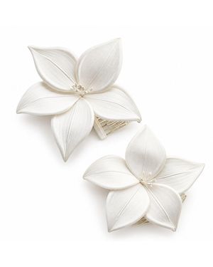 Yeva Sebastia Handmade Satin Lily Bridal Hair Comb - White