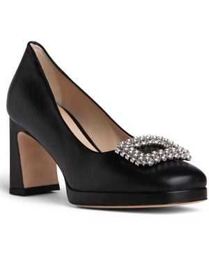 Beautiisoles by Robyn Shreiber Made in Italy Clementine Leather With Rhinestones Platform Evening Pump - Black
