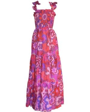 Introvertie VIENNA Girl Got Pockets Shirred Silk Linen Three Tiered Maxi Dress - Purple