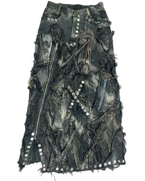 Zasta Studio Shred Couture Carbon Clash Studded Denim Skirt A - Green