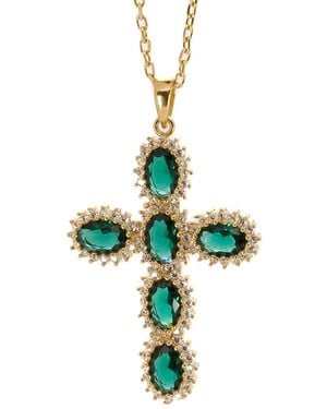 Ebru Jewelry Passion Diamond & Jade Stone Cross Pendant Necklace - Green