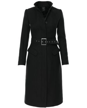 AVENUE No.29 Midi Length Wool Coat With Belt - Black